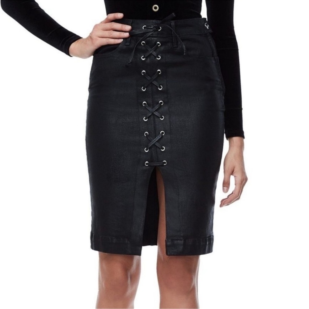 Good American Lace Up Pencil Skirt Coated Black Women’s Size 12/31
